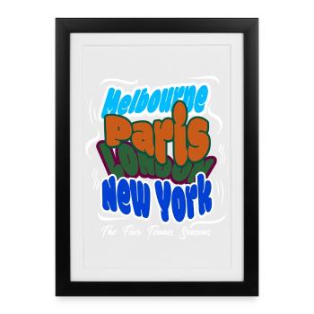 Tennis Shirt Melbourne, London, Paris, New York - Framed poster (27 × 37 cm) - black - Front