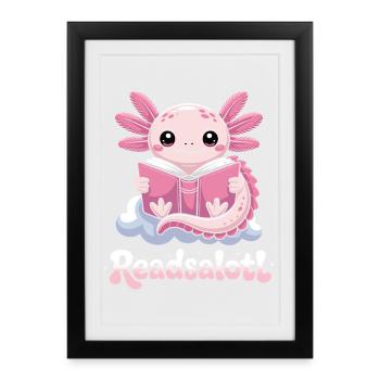 Readsalotl Axolotl Lecture Livres - Affiche encadrée (27 × 37 cm) - noir - Devant