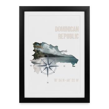 République dominicaine Boussole tropicale - Affiche encadrée (27 × 37 cm) - noir - Devant