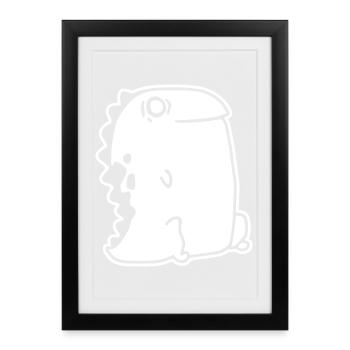 Dino Kawaii – Dinosaure mignon et style dessin animé - Affiche encadrée (27 × 37 cm) - noir - Devant