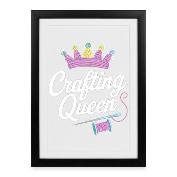 Reine de l’artisanat avec couronne et aiguille - Affiche encadrée (27 × 37 cm) - noir - Devant