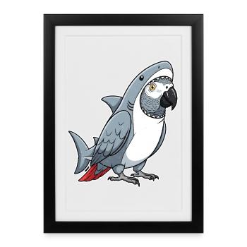 Cartoon Grey Parrot Shark Costume - Framed poster (27 × 37 cm) - black - Front