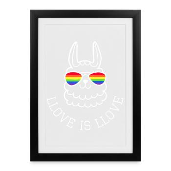 Llove is Llove LGBTQ Lama Rainbow Sunglasses - Affiche encadrée (27 × 37 cm) - noir - Devant