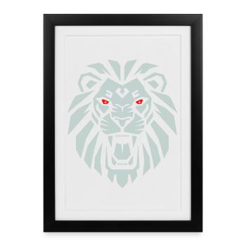 Lion géométrique - Roi Lion minimaliste - Affiche encadrée (27 × 37 cm) - noir - Devant