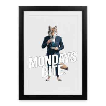 Les lundis mordent le loup en costume - Affiche encadrée (27 × 37 cm) - noir - Devant