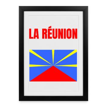 T-shirt drapeau La Réunion volcan - Affiche encadrée (27 × 37 cm) - noir - Devant