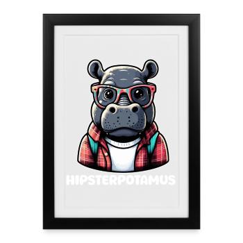 Hippo Hipster Plaid Lunettes Colorées - Affiche encadrée (27 × 37 cm) - noir - Devant