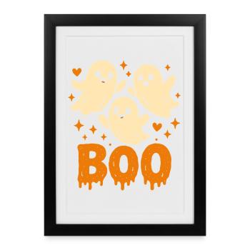 Mignons fantômes BOO - Design drôle d’Halloween - Affiche encadrée (27 × 37 cm) - noir - Devant