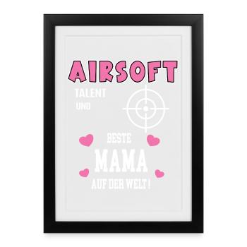 Airsoft Meilleure Maman Maman Fête des Mères Anniversaire - Affiche encadrée (27 × 37 cm) - noir - Devant