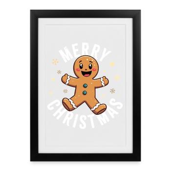 Bonhomme en pain d’épices, Joyeux Noël - Affiche encadrée (27 × 37 cm) - noir - Devant