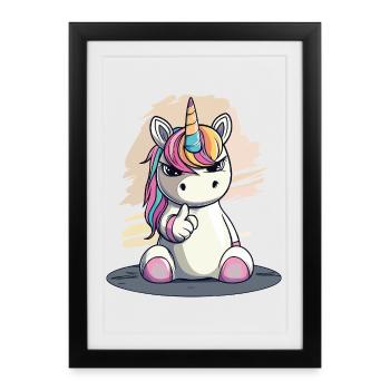 Licorne effrontée avec index – Mignon et cool - Affiche encadrée (27 × 37 cm) - noir - Devant