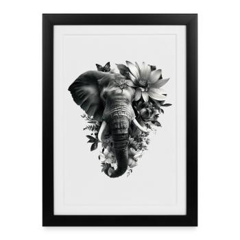 Monochrome Floral Elephant - Framed poster (27 × 37 cm) - black - Front