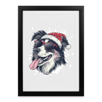 Border Collie Chien Noël Drôle - Affiche encadrée (27 × 37 cm) - noir - Devant