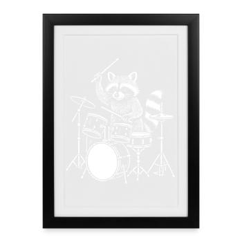 Raccoon Drummer Nightbeat - Affiche encadrée (27 × 37 cm) - noir - Devant
