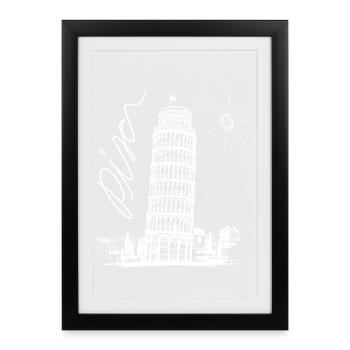 Art blanc sur noir de la Tour de Pise dessiné à la main - Affiche encadrée (27 × 37 cm) - noir - Devant