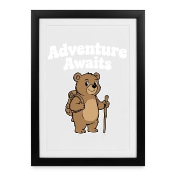 Ours d’aventure avec canne - Affiche encadrée (27 × 37 cm) - noir - Devant
