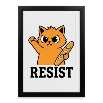 Resist Cat with Baguette Funny Protest - Framed poster (27 × 37 cm) - black - Front