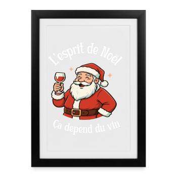 Weihnachten & Rotwein – Der spaßigste Weihnachtsmann - Gerahmtes Poster (27 × 37 cm) - Schwarz - Vorne