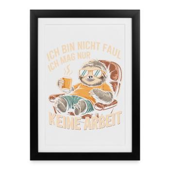 Sloth Saying – No Work, No Stress - Framed poster (27 × 37 cm) - black - Front