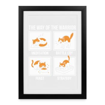 Chat drôle La Voie du Guerrier Samouraï Orange - Affiche encadrée (27 × 37 cm) - noir - Devant