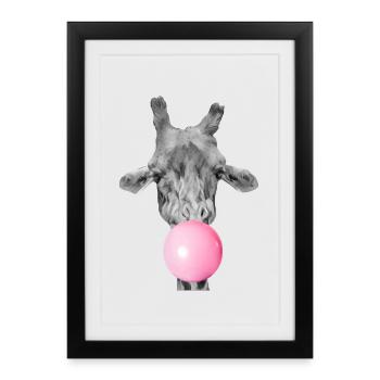 Chewing-gum girafe - Animal drôle moderne - Affiche encadrée (27 × 37 cm) - noir - Devant