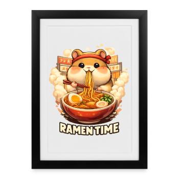Hamster Ramen Time Kawaii Noodles - Framed poster (27 × 37 cm) - black - Front