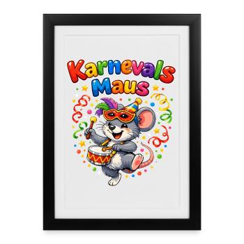 Karnevalsmaus Süßes Faschings-Motiv Geschenkidee - Gerahmtes Poster (27 × 37 cm) - Schwarz - Vorne
