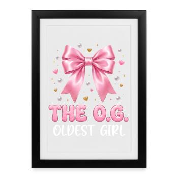 La fille la plus âgée : design familial de nœud rose - Affiche encadrée (27 × 37 cm) - noir - Devant