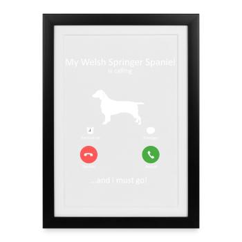 Welsh Springer Spaniel Is Calling Funny Dog - Framed poster (27 × 37 cm) - black - Front
