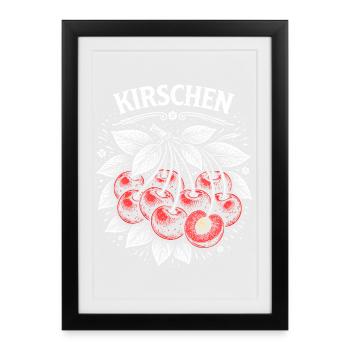 Cerises Imprimé Botanique Vintage - Affiche encadrée (27 × 37 cm) - noir - Devant