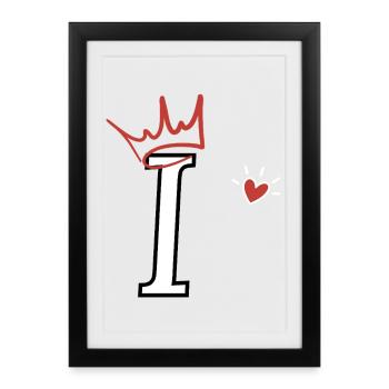 Lettre i couronne cœur  - Affiche encadrée (27 × 37 cm) - noir - Devant