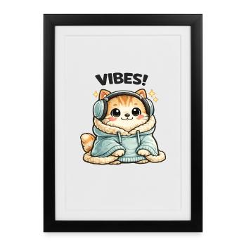 CatsVibes Hoodie DJ Cat - Framed poster (27 × 37 cm) - black - Front