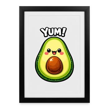 Kawaii Avocado YUM Motiv - Gerahmtes Poster (27 × 37 cm) - Schwarz - Vorne