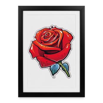 Rose Red Cartoon Rose Dew - Framed poster (27 × 37 cm) - black - Front
