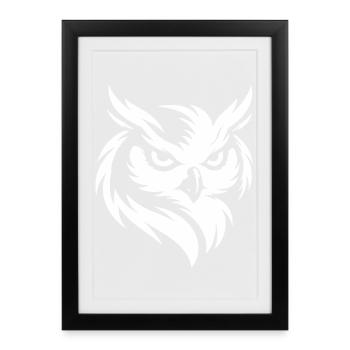 Hibou - Art de lignes de faune mystique Design de la nature - Affiche encadrée (27 × 37 cm) - noir - Devant