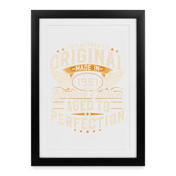 Cadeau rétro rétro d’anniversaire vintage original de 1951 - Affiche encadrée (27 × 37 cm) - noir - Devant