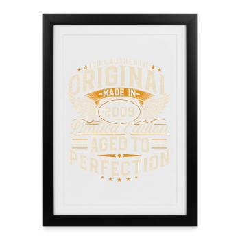 Anniversaire original vintage vintage rétro 2009 - Affiche encadrée (27 × 37 cm) - noir - Devant