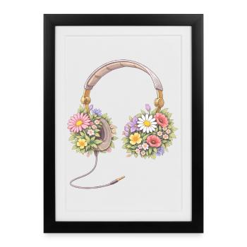 Casque avec illustration de fleurs - Affiche encadrée (27 × 37 cm) - noir - Devant