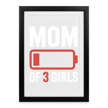 Mom of 3 Girls Battery Emblem - Framed poster (27 × 37 cm) - black - Front