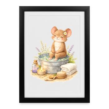 Cute Mouse at Foot Bath Illustration - Framed poster (27 × 37 cm) - black - Front