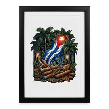 Cuba Cigar Flag - Framed poster (27 × 37 cm) - black - Front