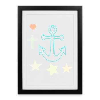 Ancre lumineuse avec des étoiles - Affiche encadrée (27 × 37 cm) - noir - Devant