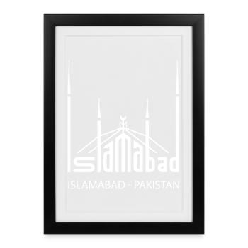 Islamabad, mosquée Faisal pakistanaise, pakistanais - Affiche encadrée (27 × 37 cm) - noir - Devant