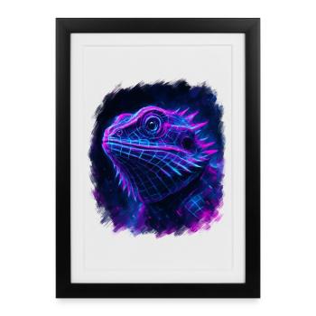 Dragon Barbu Cyberpunk Néon Synthwave - Affiche encadrée (27 × 37 cm) - noir - Devant