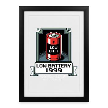 Low Battery Alte Zeiten - Gerahmtes Poster (27 × 37 cm) - Schwarz - Vorne