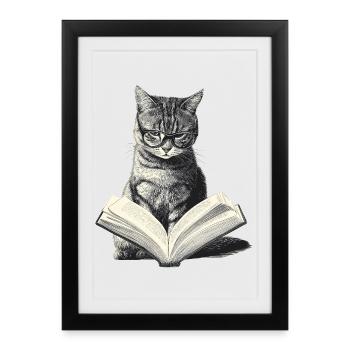 Cat reading book - Framed poster (27 × 37 cm) - black - Front