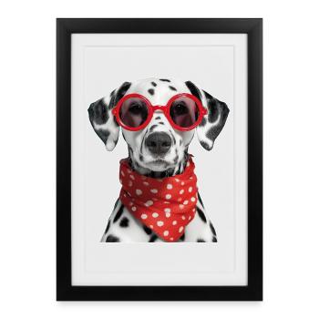 Chien dalmatien à lunettes - Affiche encadrée (27 × 37 cm) - noir - Devant