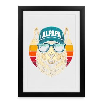 Alpaka Retro Sonnenbrillen Cap - Gerahmtes Poster (27 × 37 cm) - Schwarz - Vorne