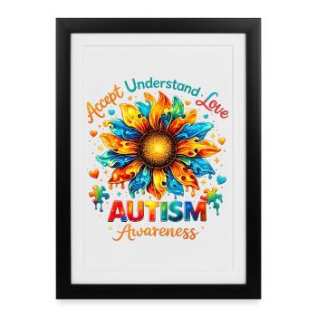 Sensibilisation Autisme Tournesol | Cadeau Coloré - Affiche encadrée (27 × 37 cm) - noir - Devant