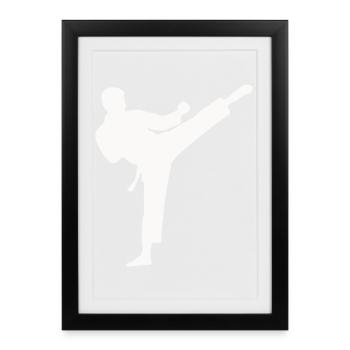 Coup de pied haut en silhouette d’arts martiaux - Affiche encadrée (27 × 37 cm) - noir - Devant